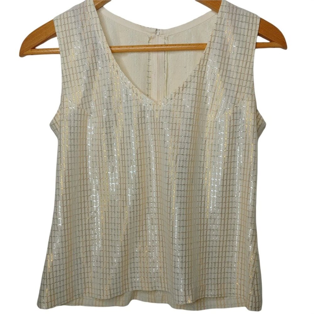 Vintage Homemade Women's Shirt Gold Silver Sleeveless Retro Disco Fancy Slvless